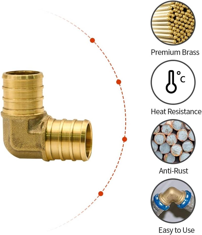 Ruby Q 10 Pack 3/4" PEX Fittings, PEX Elbow Fittings, Brass PEX Fittings for PEX Tubing Pipe - Image 2